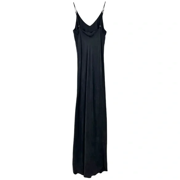 OZMA of California Long Cupro Slip Dress - Black Sleeveless V-Neck Midi Dress - Picture 4 of 13
